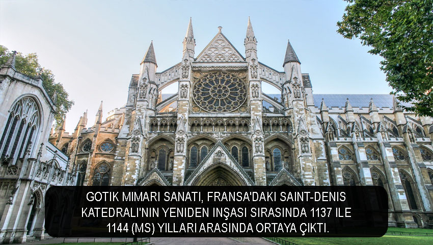 Gotik mimari sanatı, Fransa'daki Saint-Denis Katedrali'nin yeniden inşası sırasında 1137 ile 1144 (MS) yılları arasında ortaya çıktı.