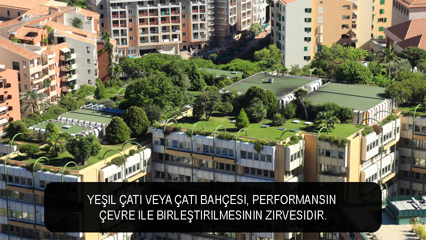 Yeşil çatı veya çatı bahçesi, performansın çevre ile birleştirilmesinin zirvesidir.