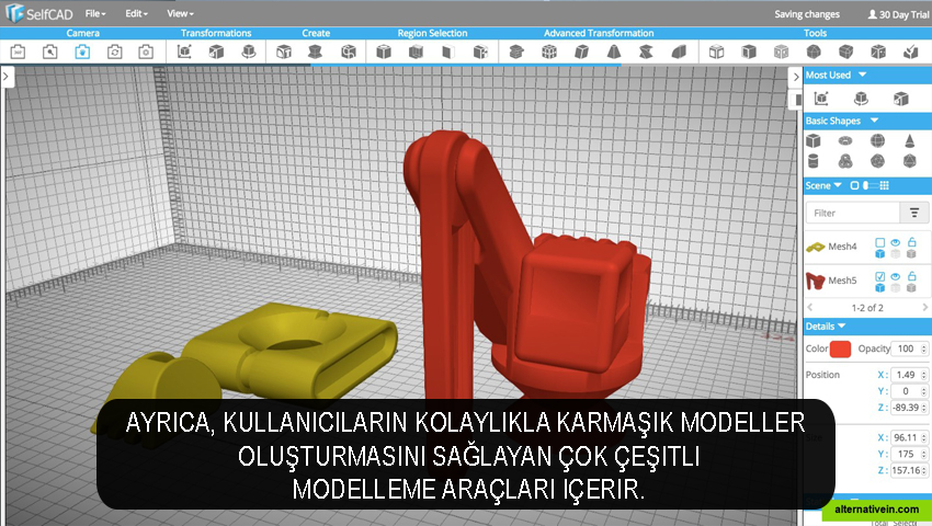 Ayrıca, kullanıcıların kolaylıkla karmaşık modeller oluşturmasını sağlayan çok çeşitli modelleme araçları içerir.