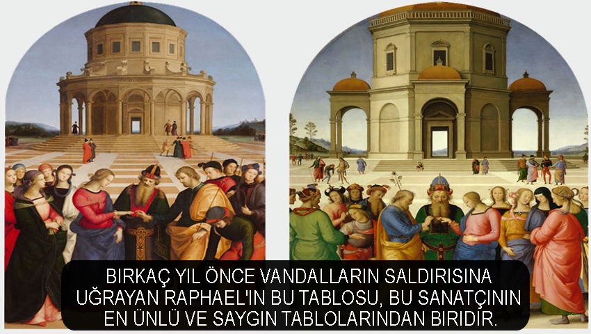 Birkaç yıl önce vandalların saldırısına uğrayan Raphael'in bu tablosu, bu sanatçının en ünlü ve saygın tablolarından biridir.