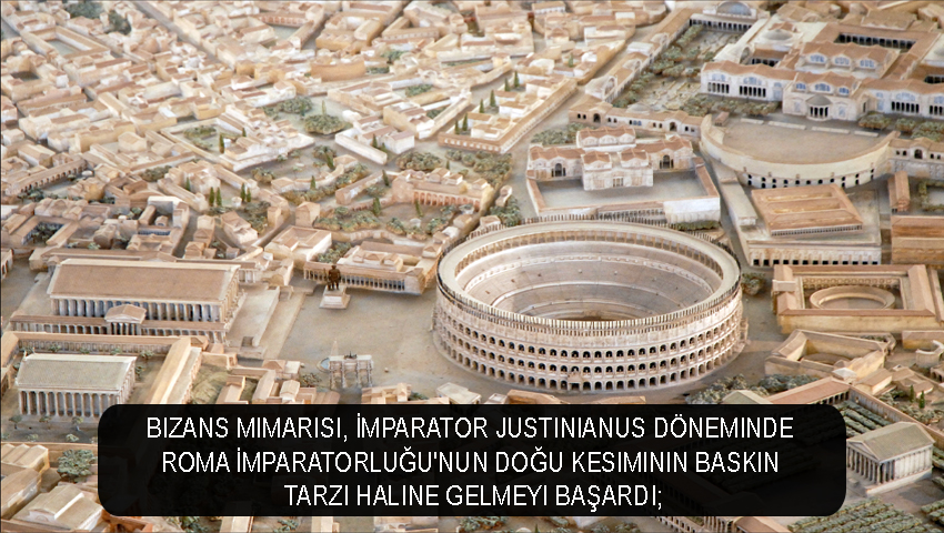 Bizans mimarisi, İmparator Justinianus döneminde Roma İmparatorluğu'nun doğu kesiminin baskın tarzı haline gelmeyi başardı;
