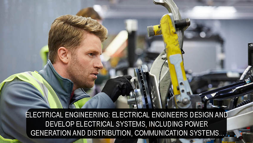 Electrical Engineering Electrical engineers design and develop electrical systems, including power generation and distribution, communication systems, and electronic devices.