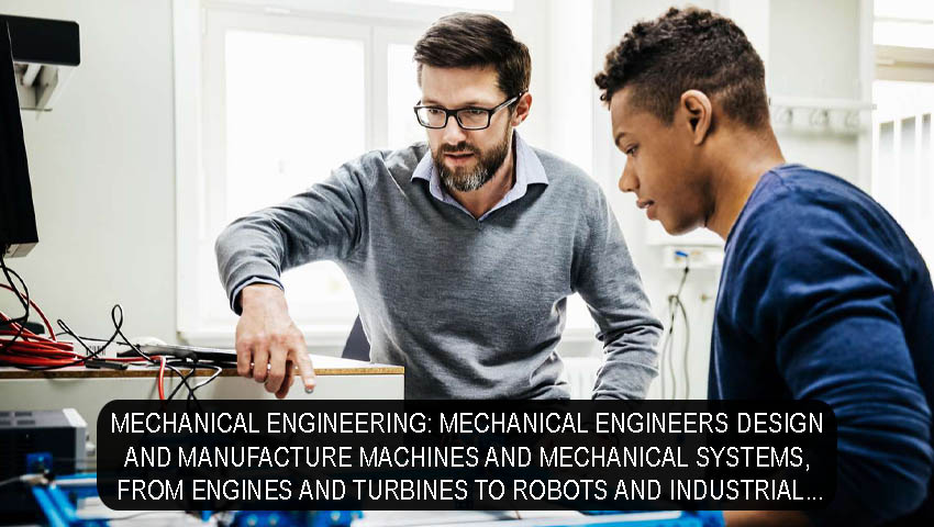 Mechanical Engineering Mechanical engineers design and manufacture machines and mechanical systems, from engines and turbines to robots and industrial equipment.